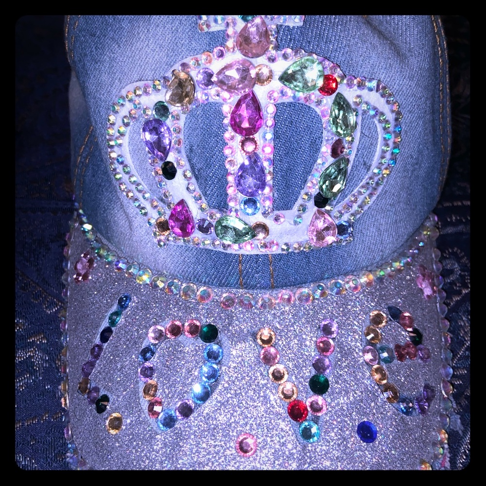 Jean ball cap with Colorful rhinestones
